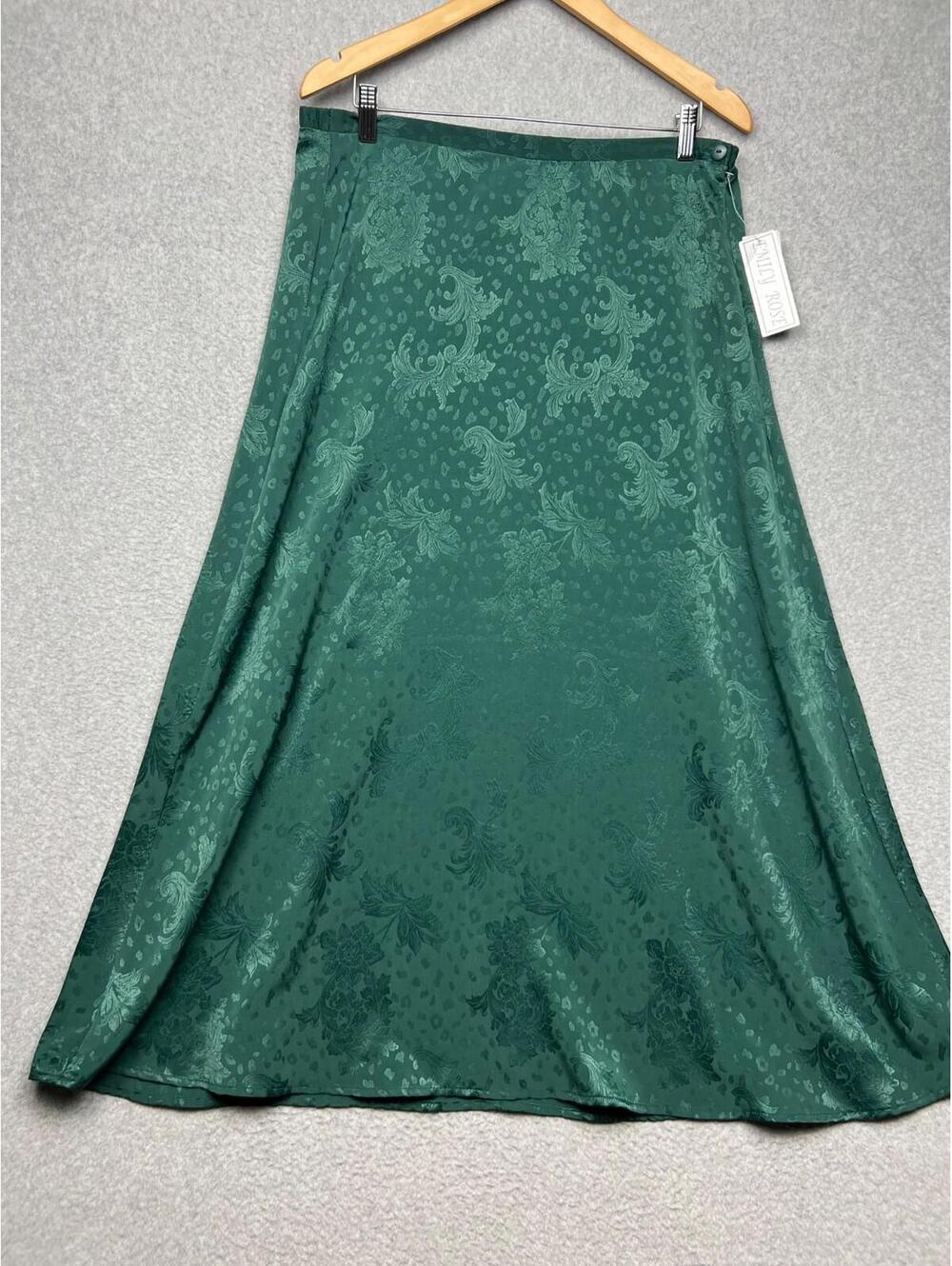 Vintage Emily Rose Satin Victorian Floral Skirt L Prairie Chic Cottagecore Green